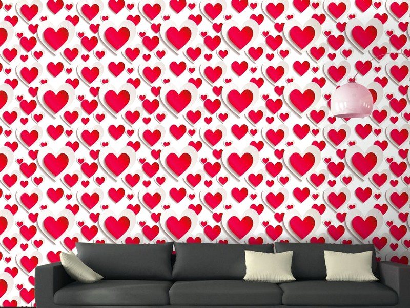 Indah Sekali Desain Wallpaper Dinding Ruang Tamu Minimalis Pink Motif Love Cinta Menawan Nyaman Elegan Mempesona Mewah Terbaru