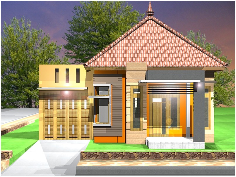 Ide model desain rumah minimalis 1 lantai mewah nyaman elegan sederhana tampak depan warna abu-abu cokelat kuning dengan batu alam tampak depan istimewa