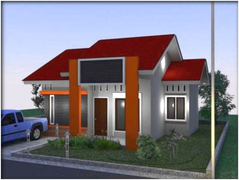 Istimewa model desain rumah minimalis 1 lantai mewah nyaman elegan asri warna orange genteng merah cokelat dinding abu abu tampak depan