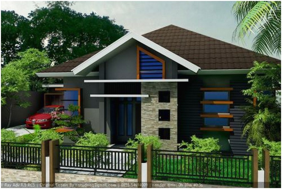 Model desain rumah minimalis 1 lantai mewah nyaman elegan pinggir jalan tampak depan dengan batu alam