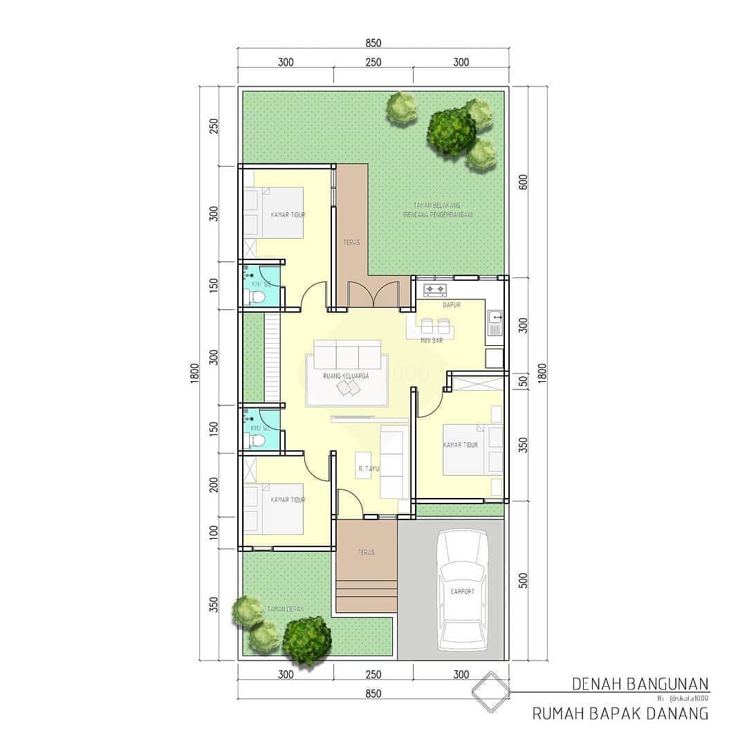 Denah Desain Rumah Minimalis 1 Lantai Tampak Depan